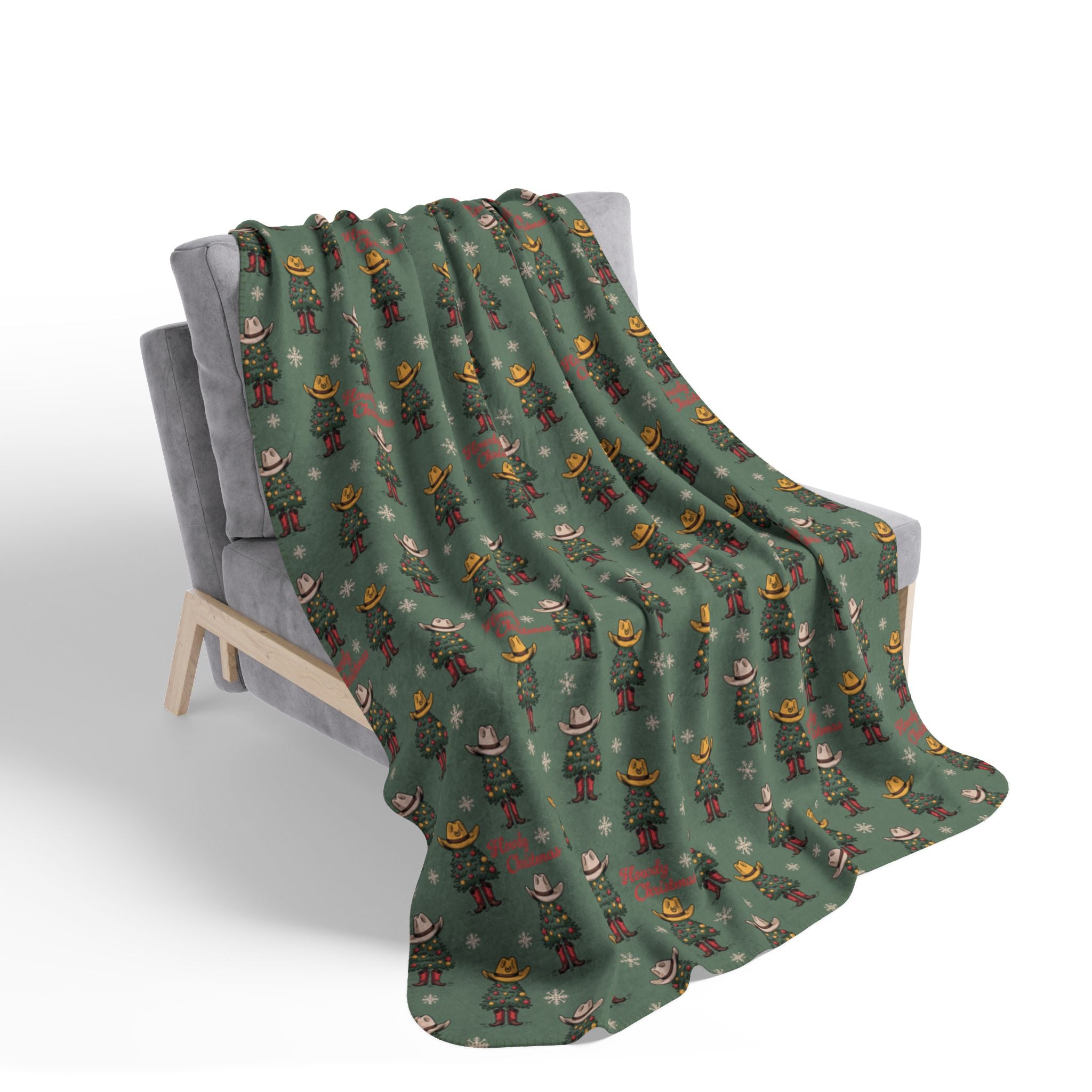 Howdy Christmas Fleece Sherpa Blanket Green