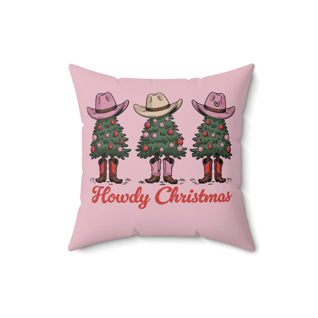 Howdy Christmas Faux Suede Pillow Pink