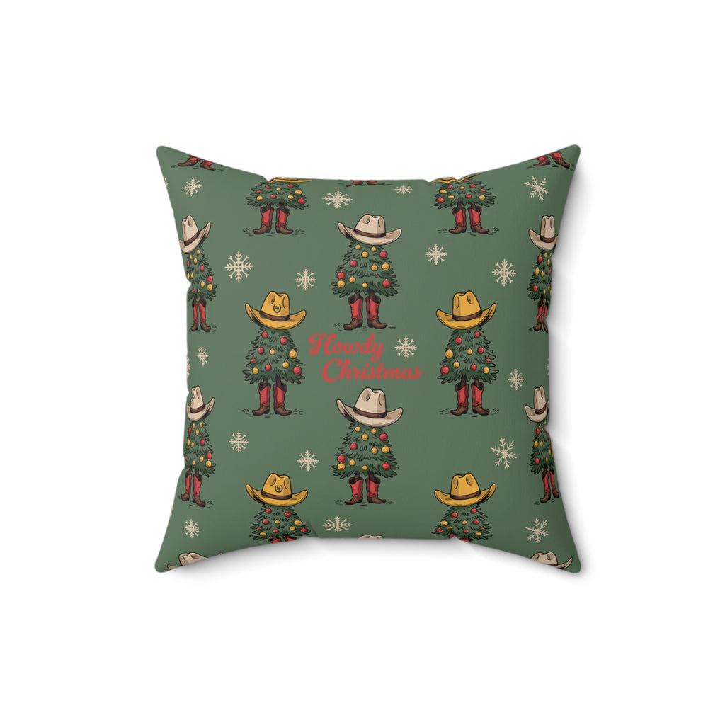 Howdy Christmas Faux Suede Pillow Green
