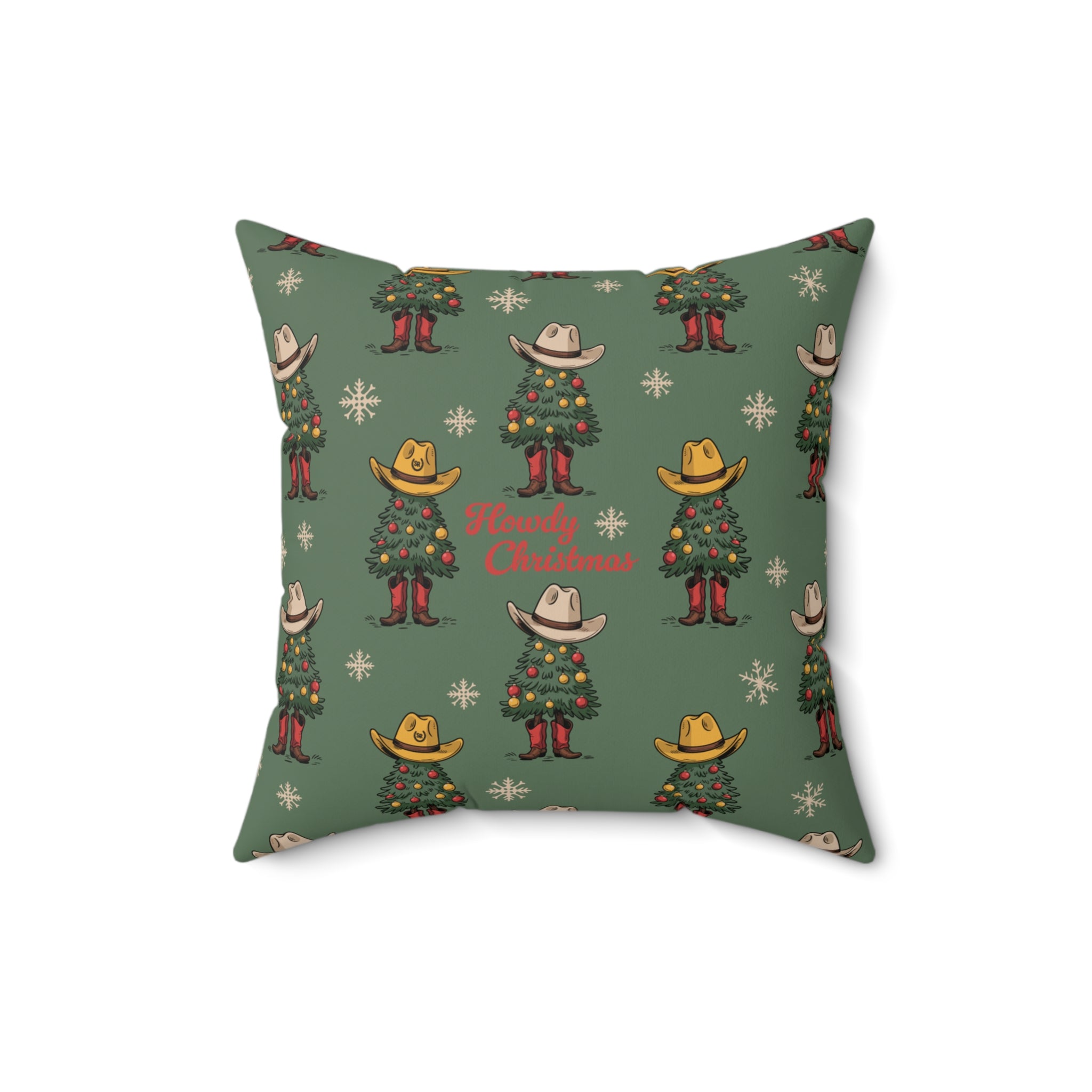 Howdy Christmas Faux Suede Pillow Green