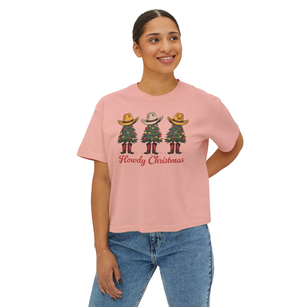 Howdy Christmas Garment Dyed Boxy Crop Tee