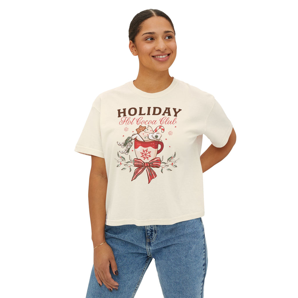 Hot Cocoa Club Womens Boxy  Crop Tee