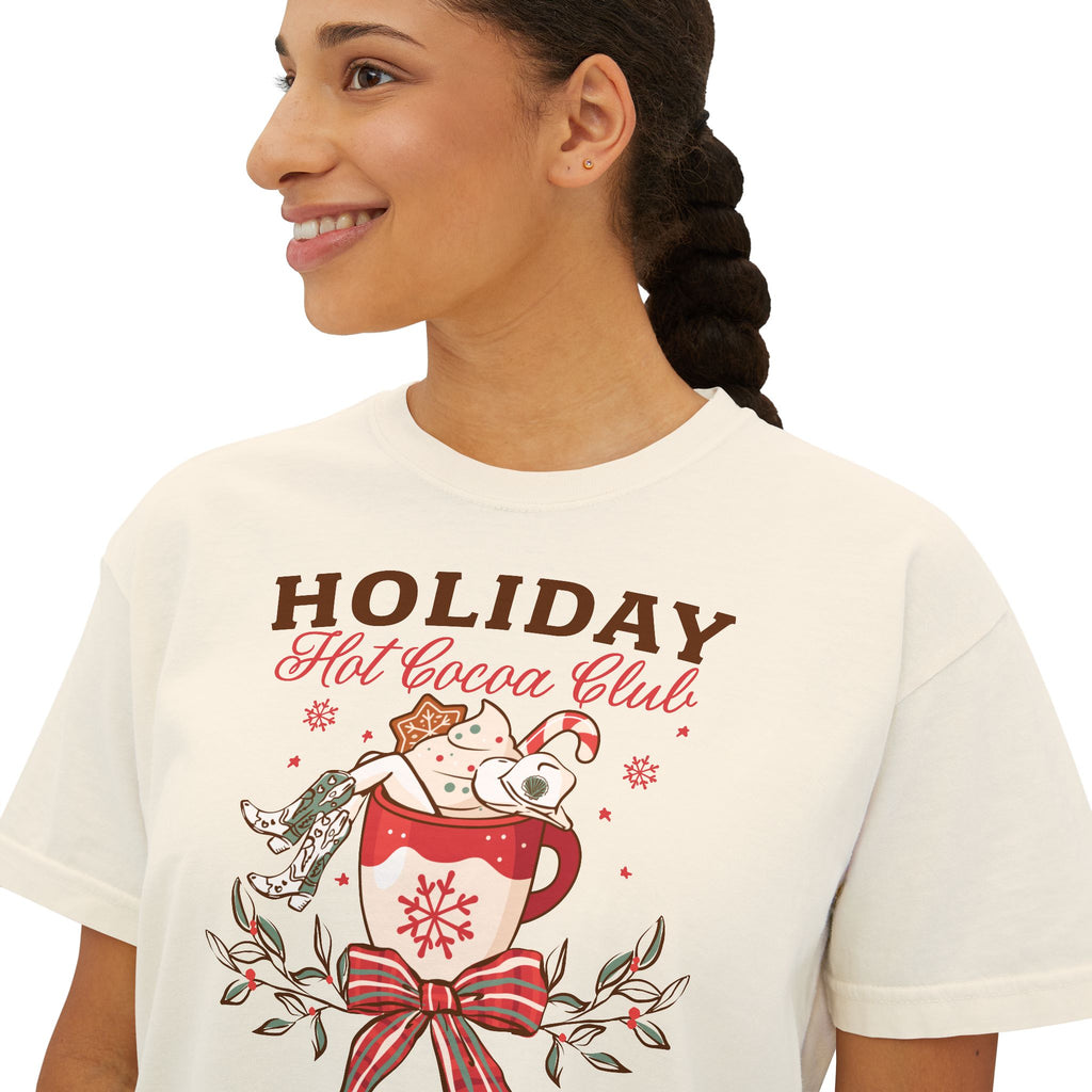Hot Cocoa Club Womens Boxy  Crop Tee