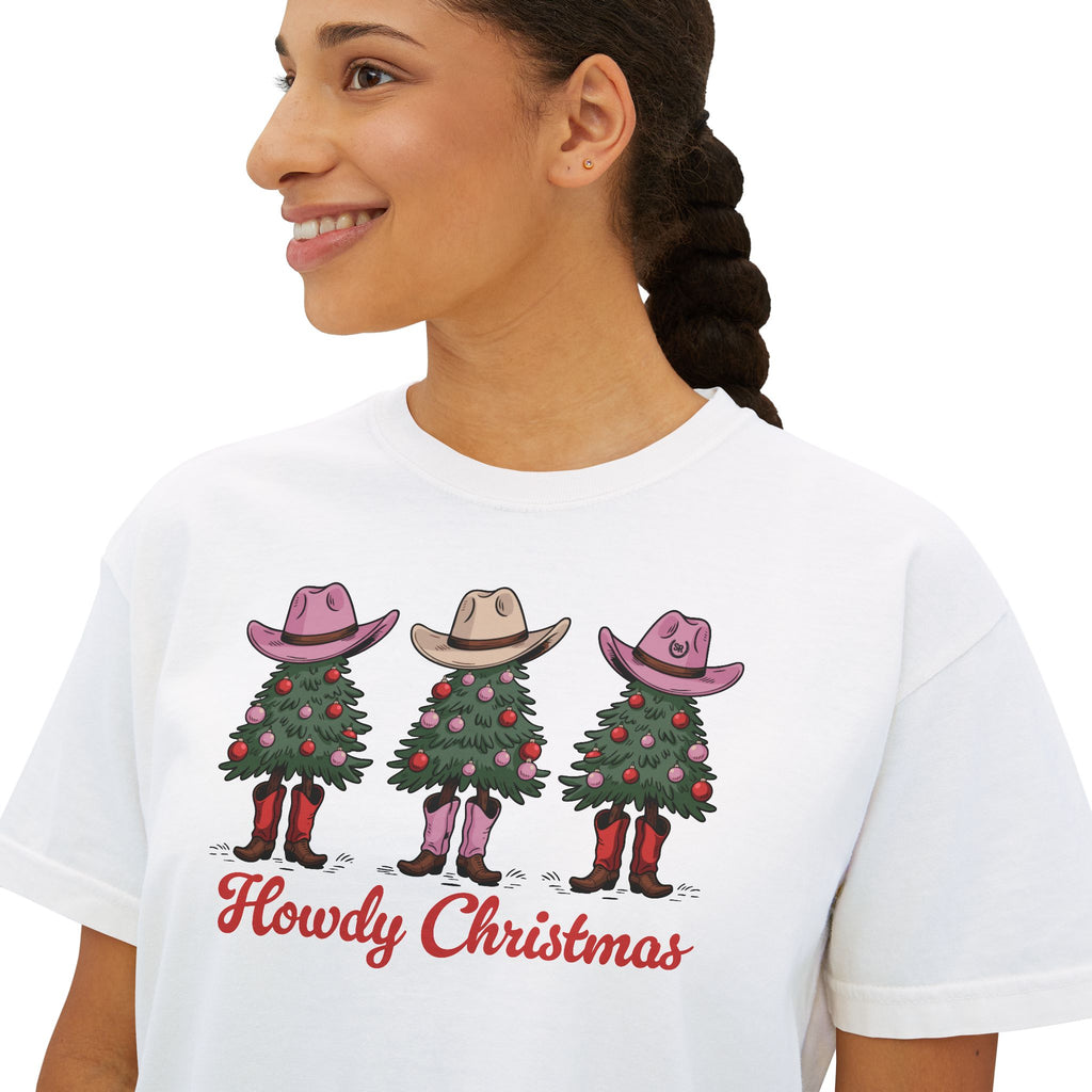 Howdy Christmas Garment Dyed Boxy Crop Tee