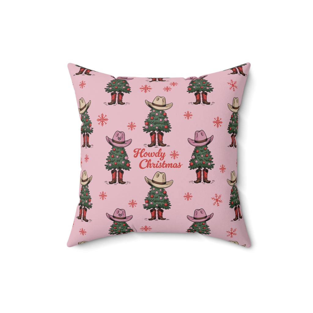 Howdy Christmas Faux Suede Pillow Pink