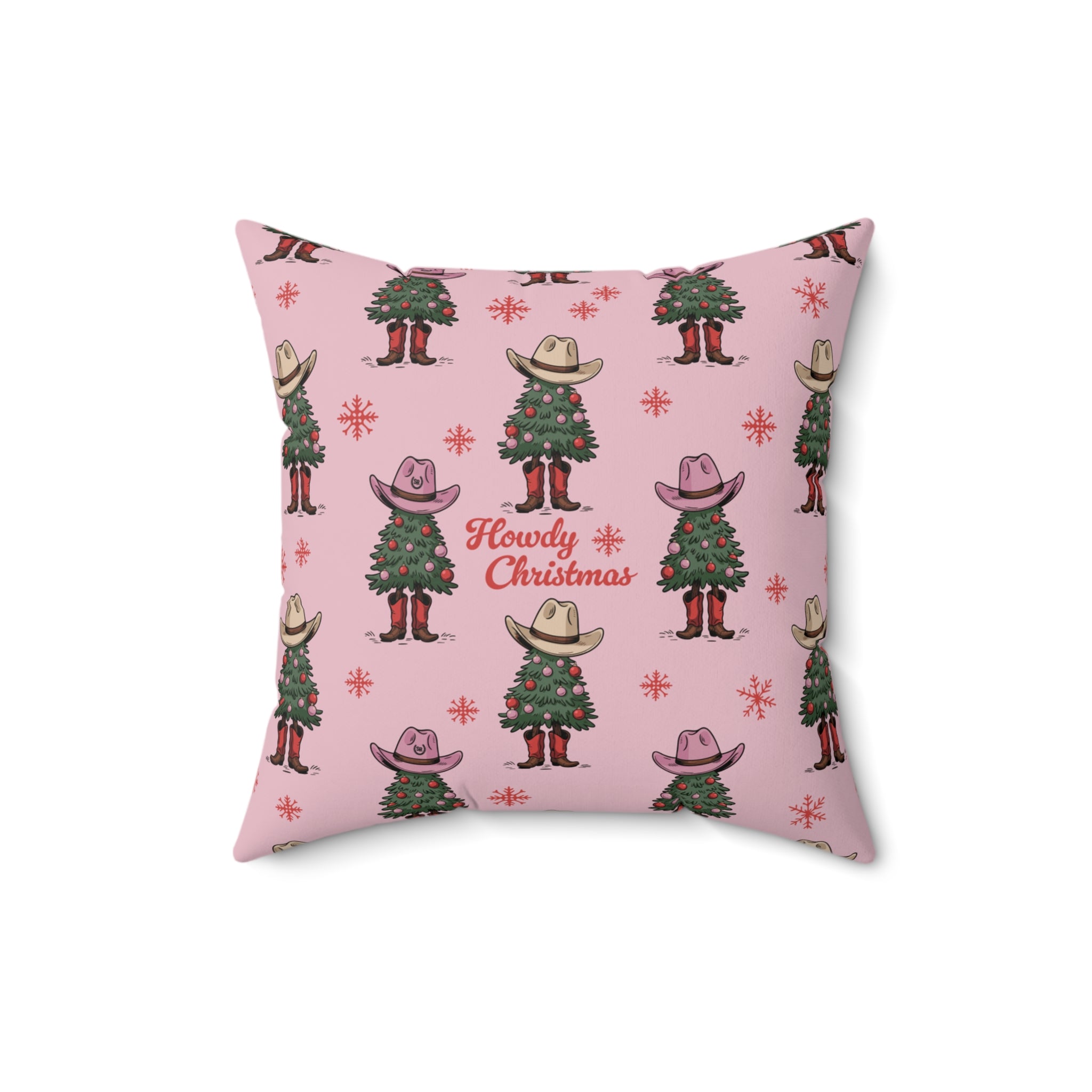 Howdy Christmas Faux Suede Pillow Pink