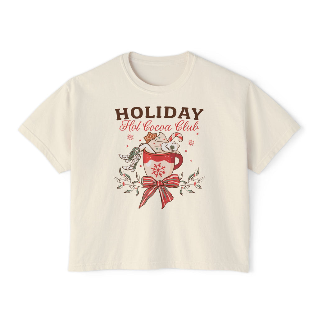 Hot Cocoa Club Womens Boxy  Crop Tee