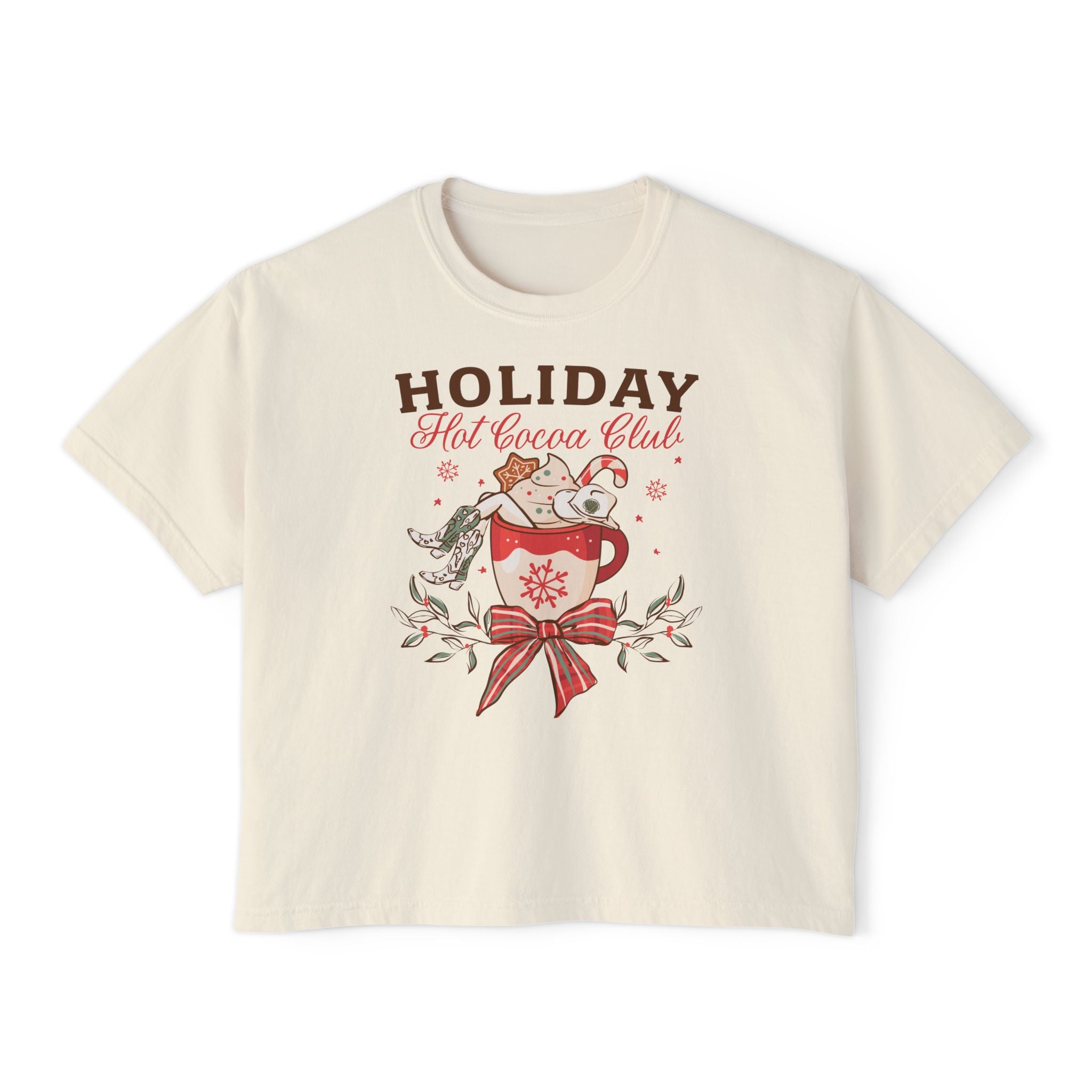 Hot Cocoa Club Womens Boxy  Crop Tee