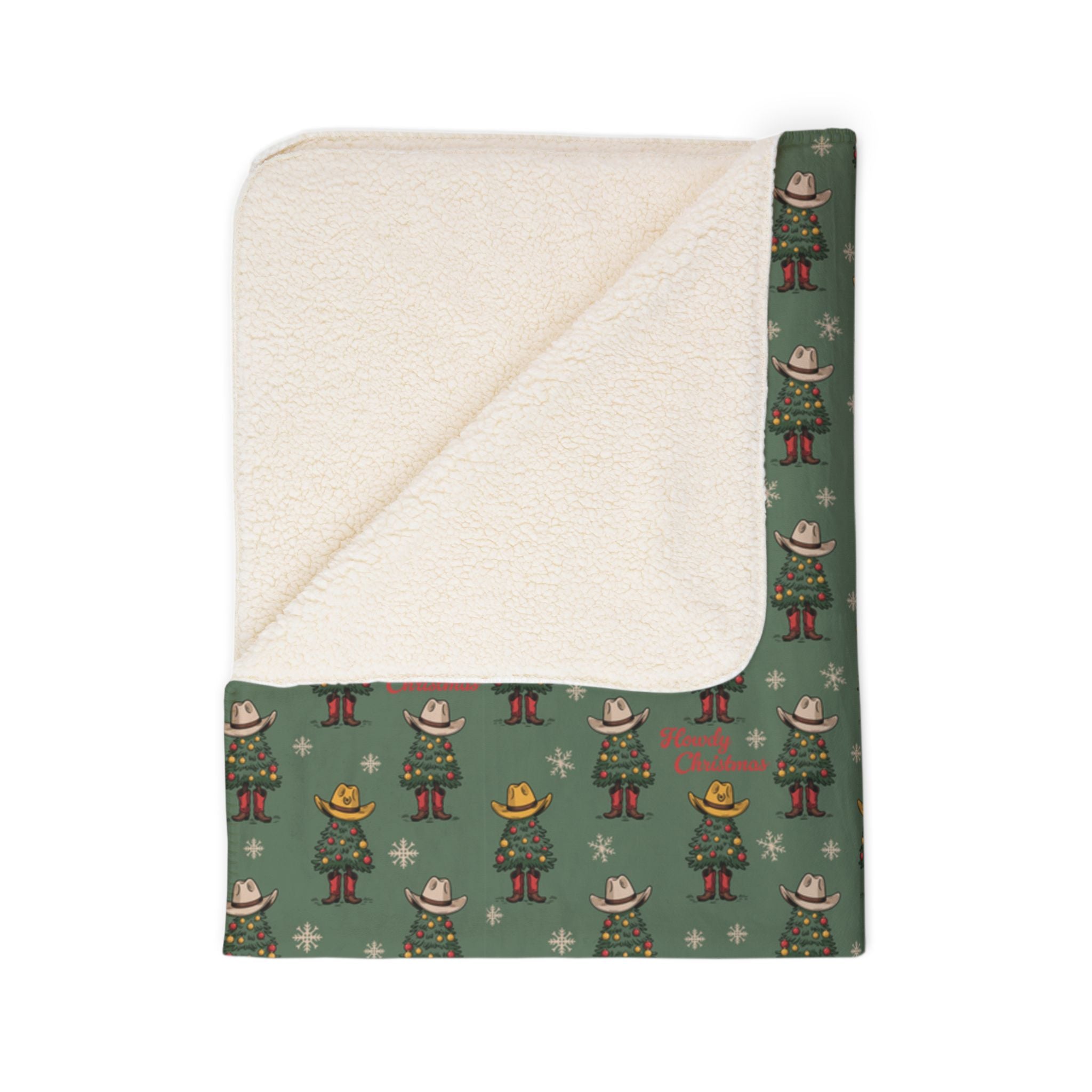 Howdy Christmas Fleece Sherpa Blanket Green