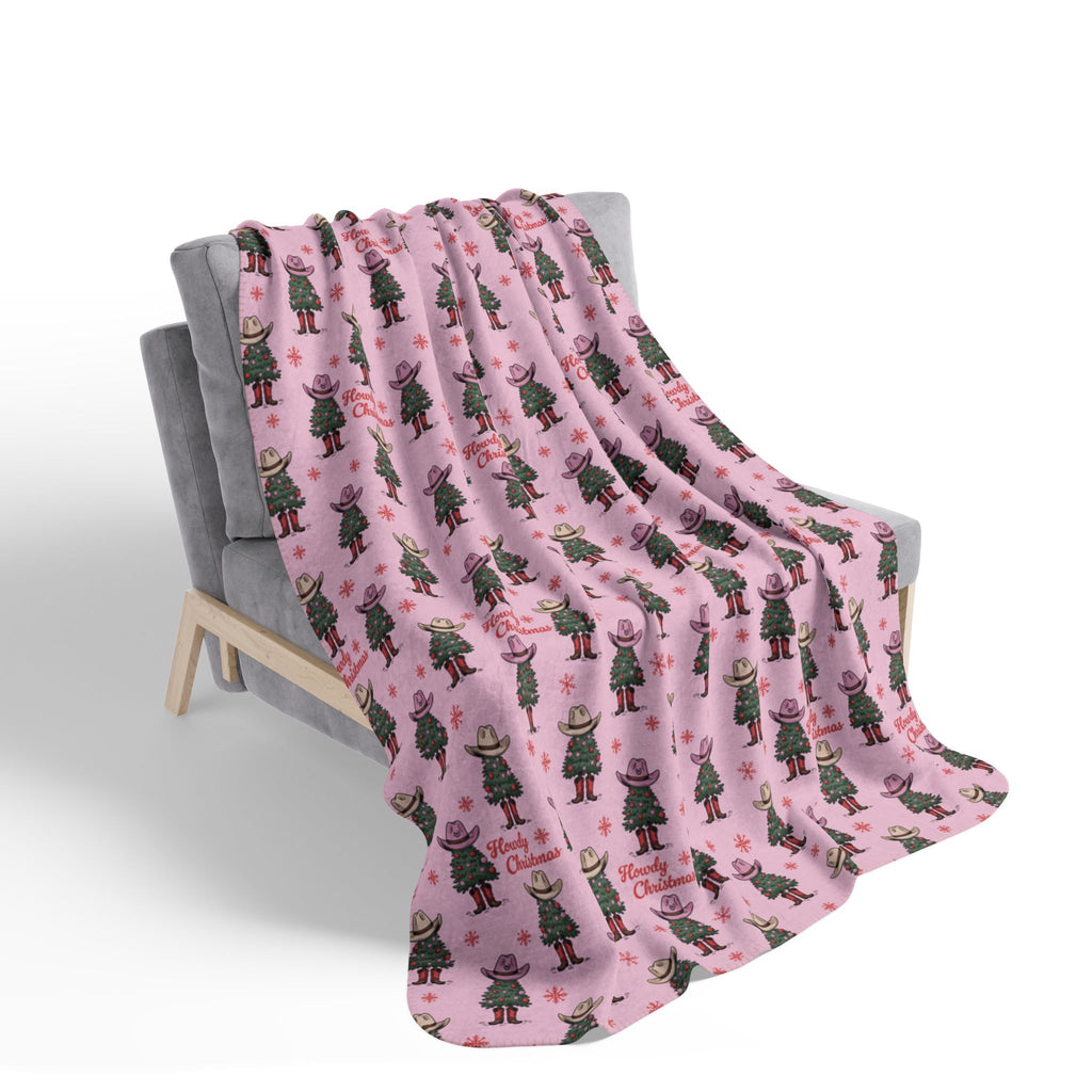 Howdy Christmas Fleece Sherpa Blanket Pink