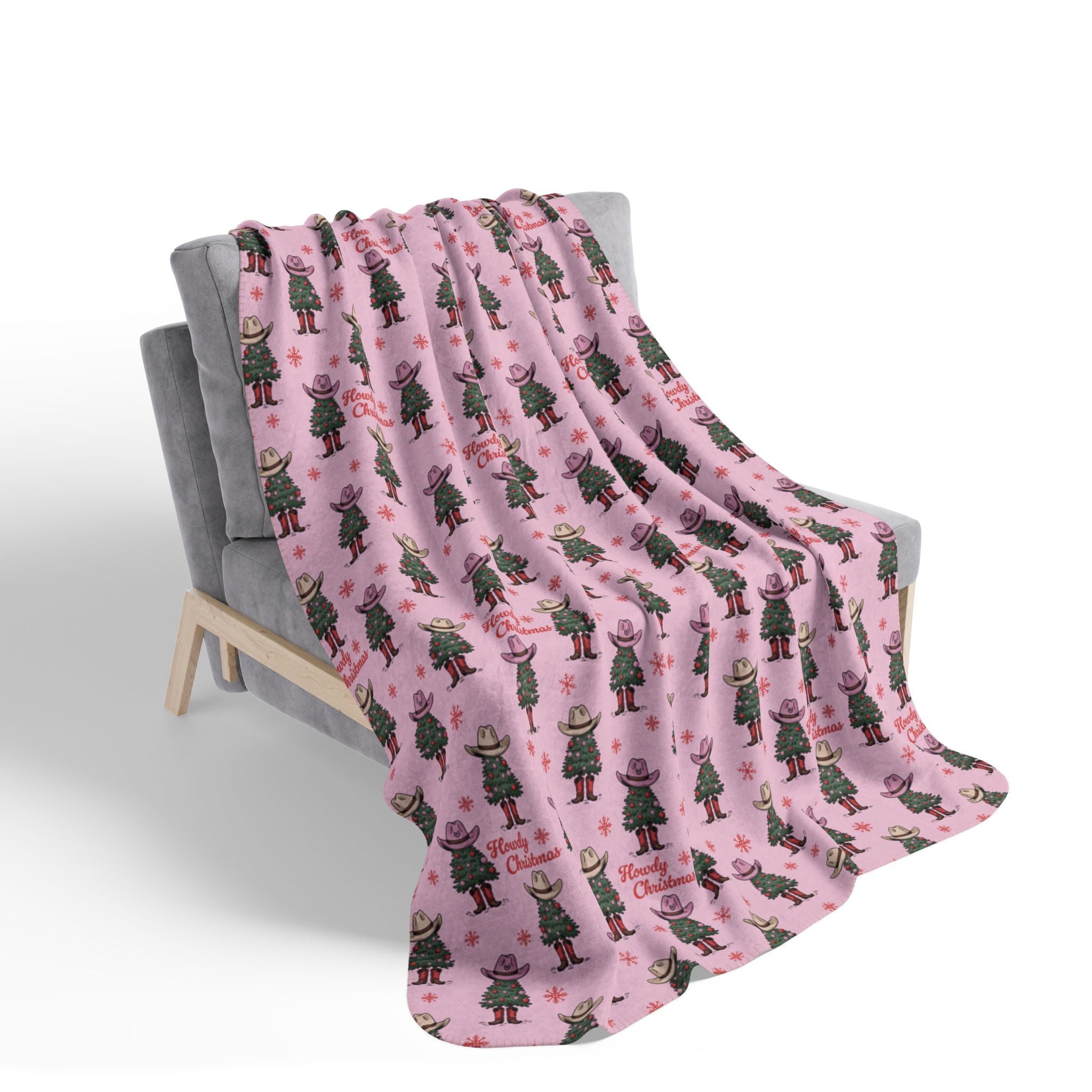 Howdy Christmas Fleece Sherpa Blanket Pink