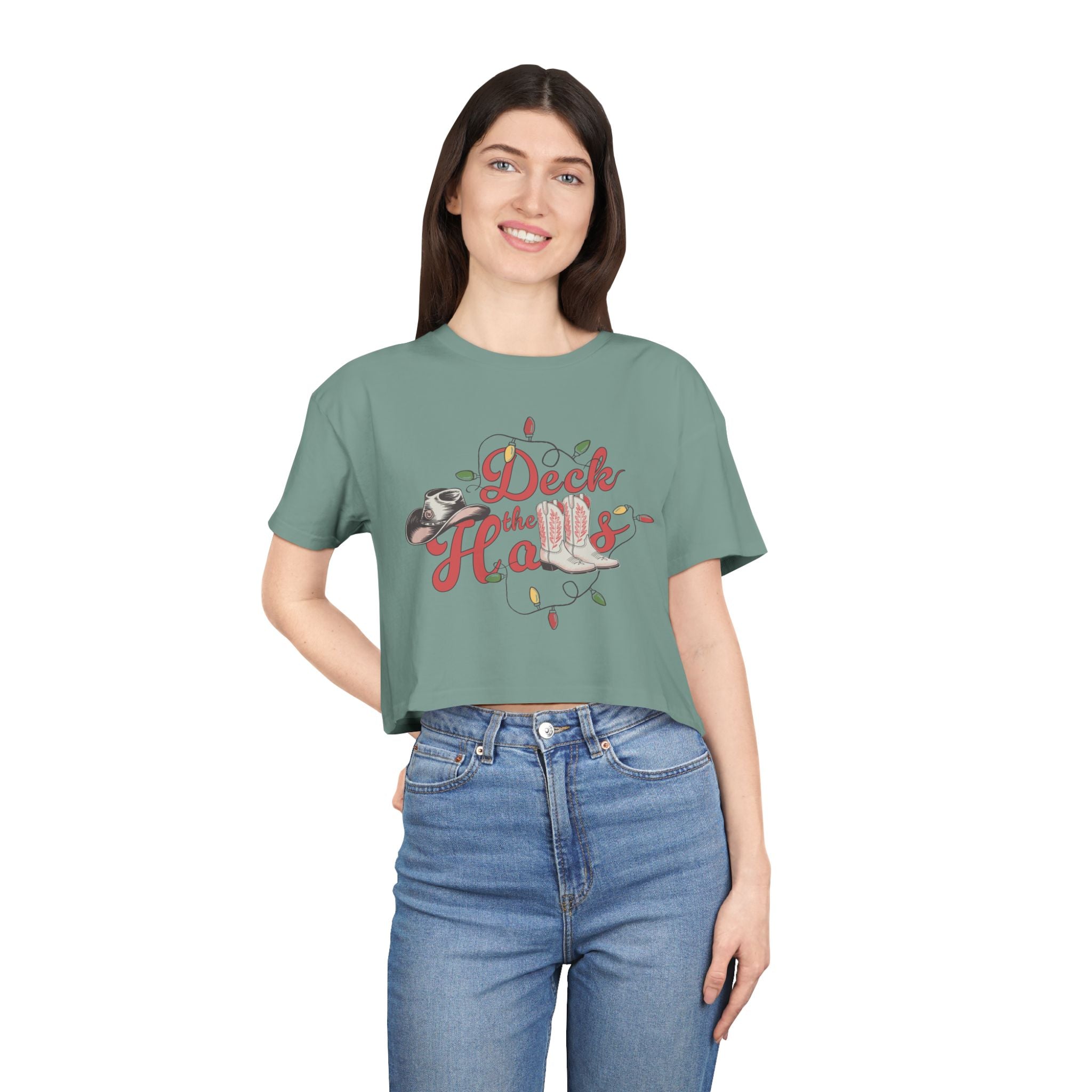 DECK THE HALLS BOXY CROP TEE