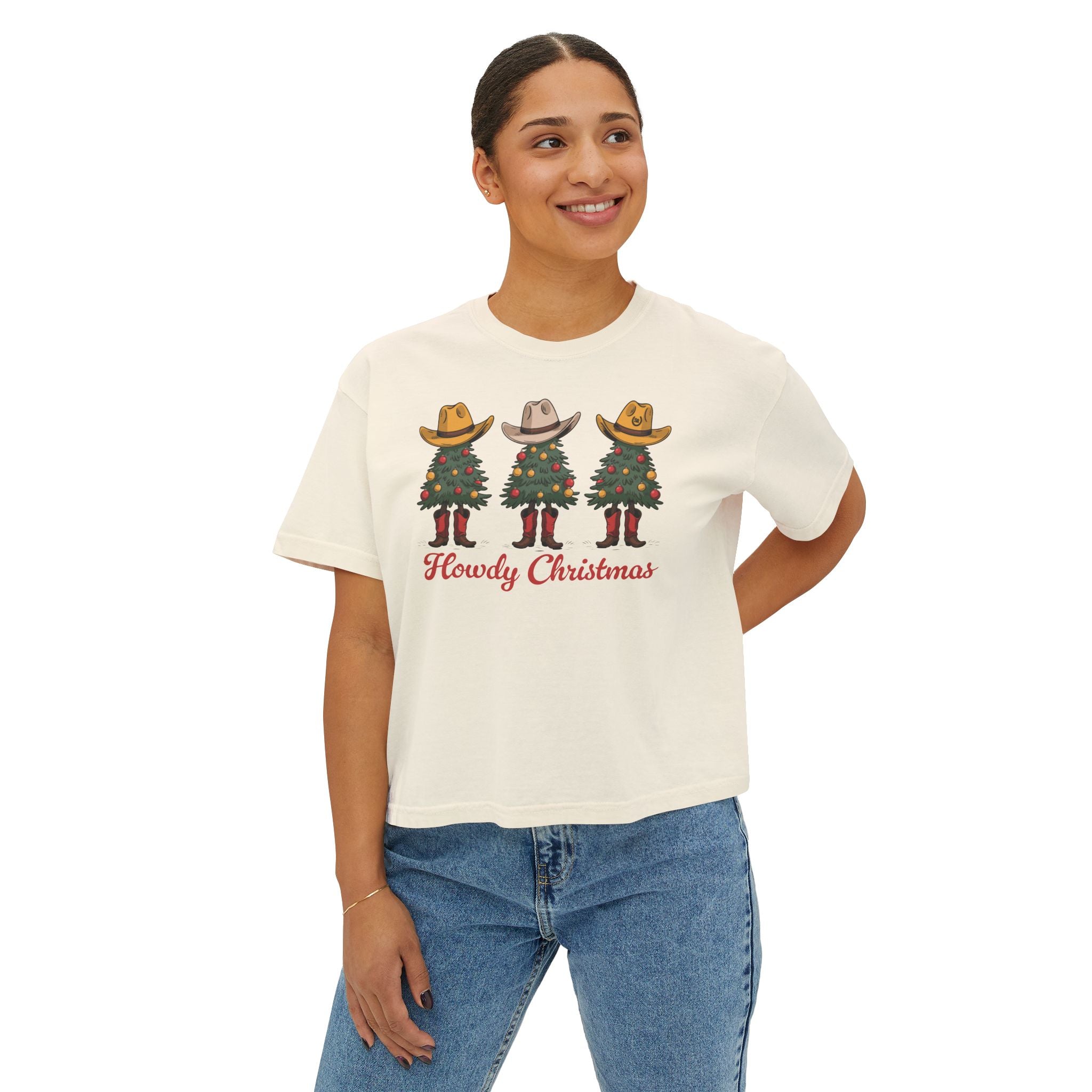 Howdy Christmas Garment Dyed Boxy Crop Tee