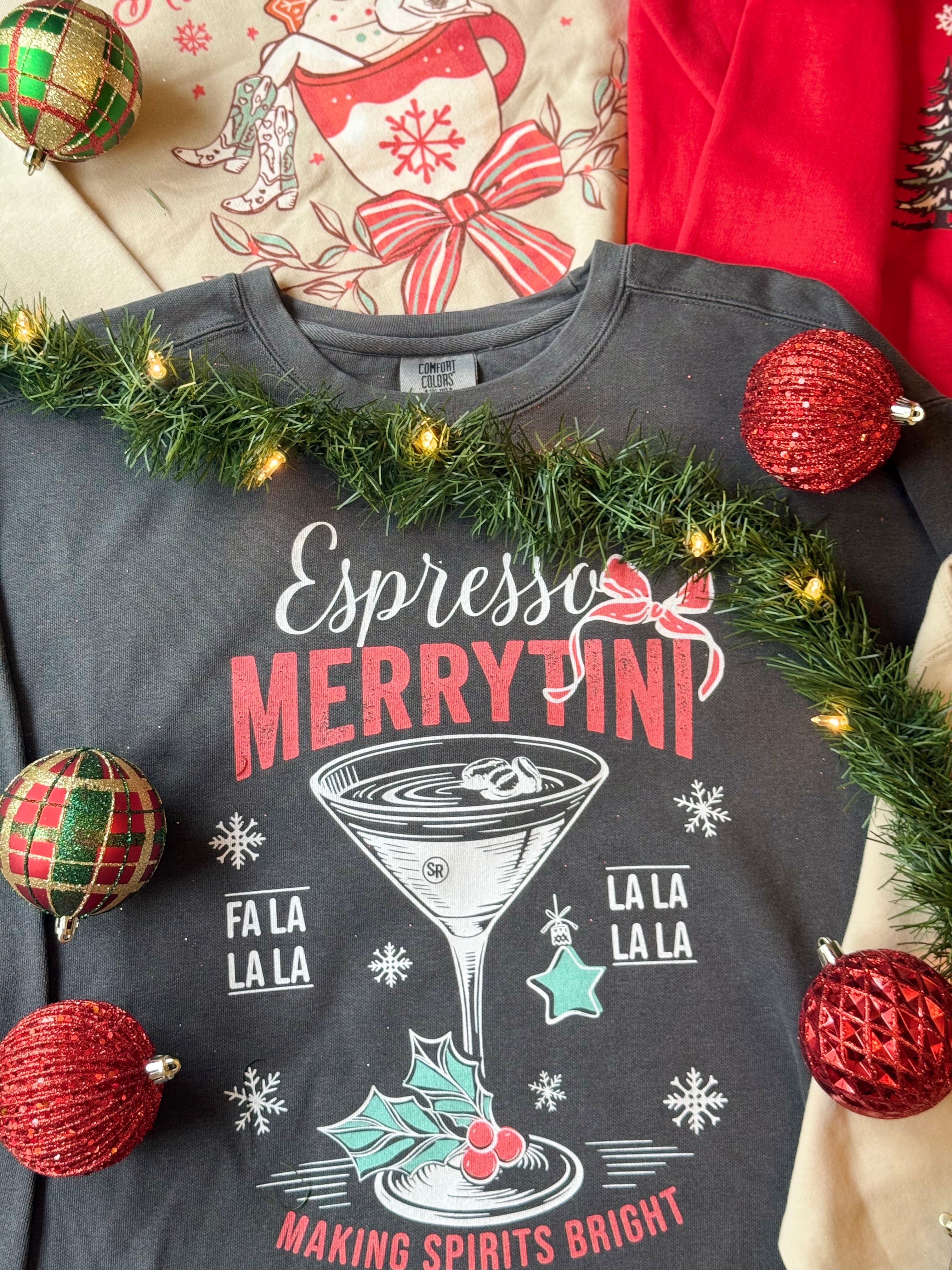 Espresso Merrytini Garment Dyed Crewneck Fleece