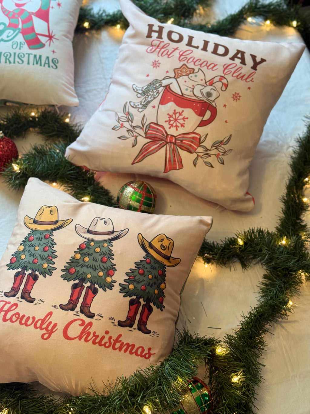 Howdy Christmas Faux Suede Pillow Pink