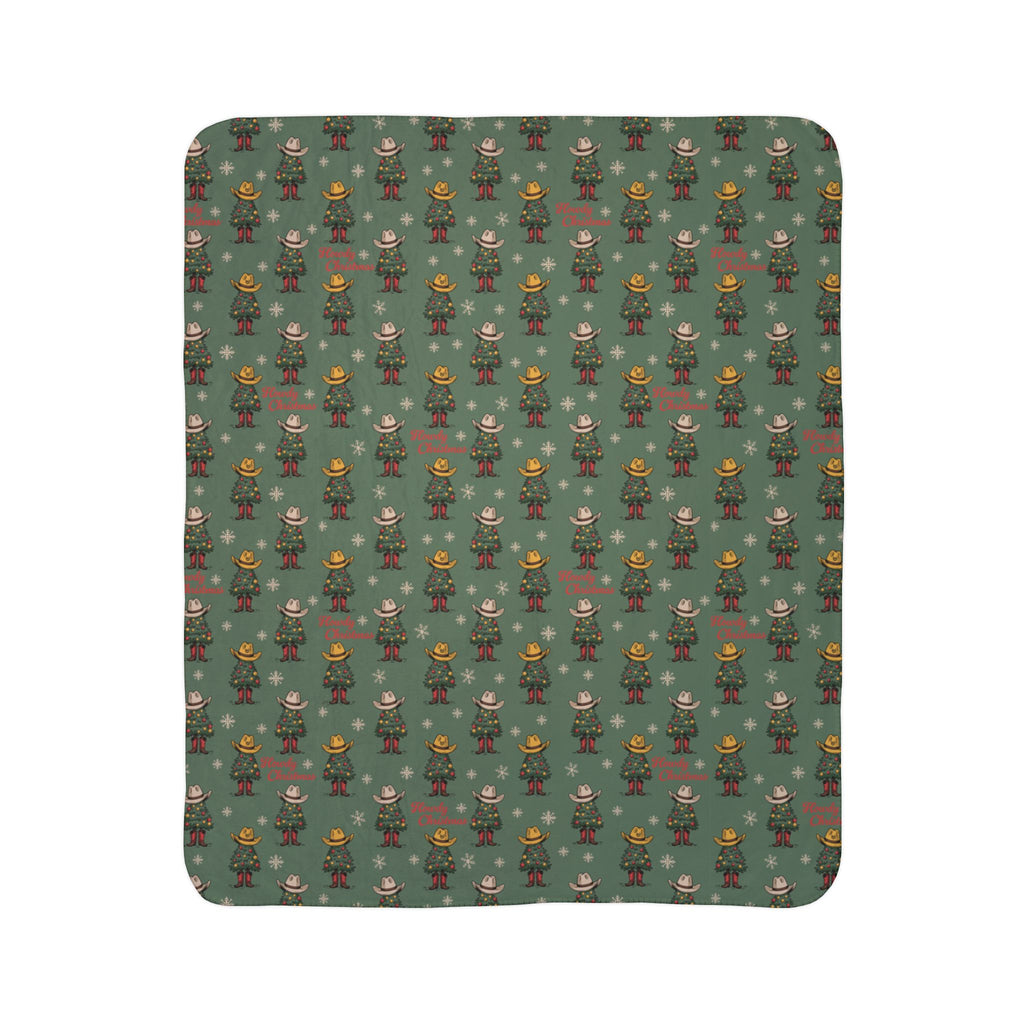 Howdy Christmas Fleece Sherpa Blanket Green