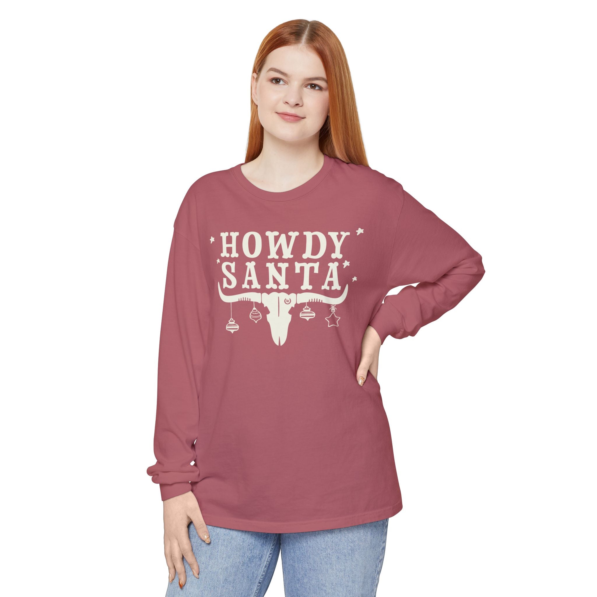 Howdy Santa Garment Dyed Long Sleeve Tee