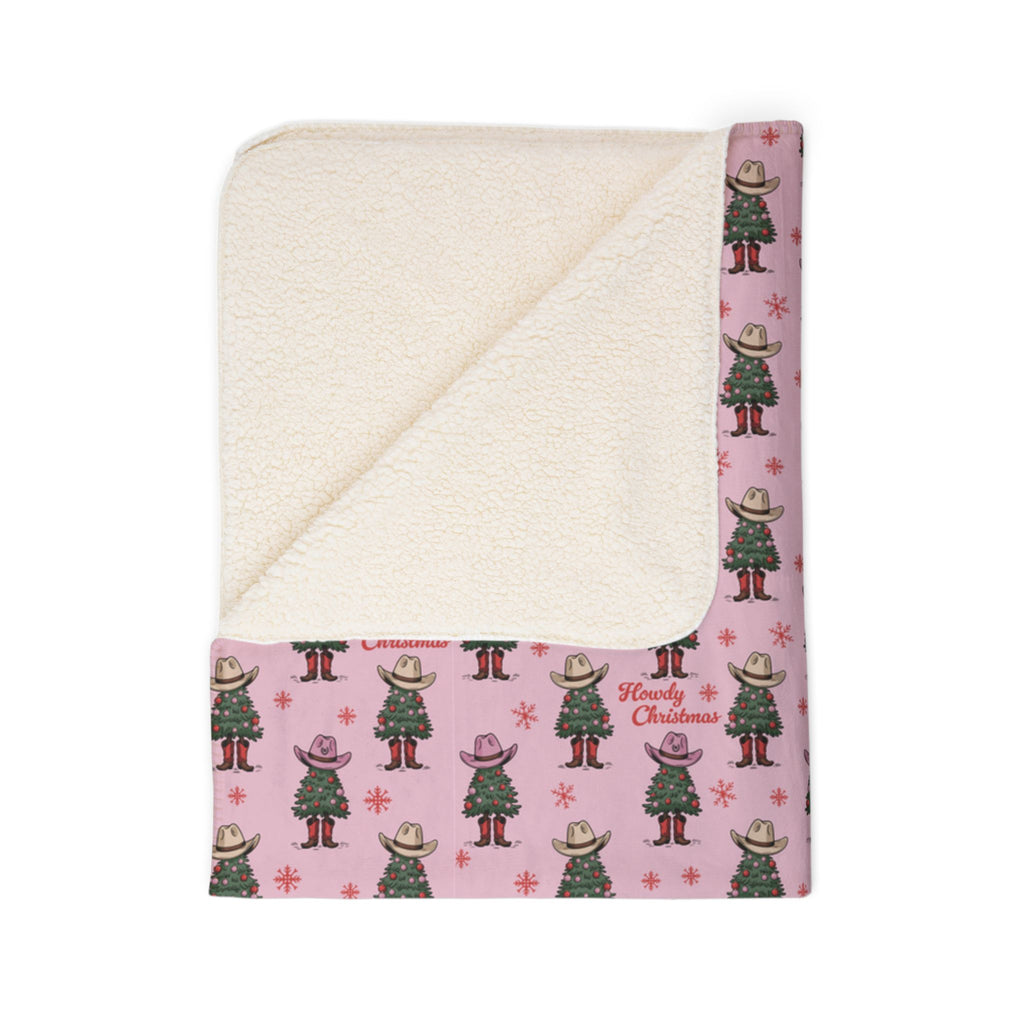 Howdy Christmas Fleece Sherpa Blanket Pink