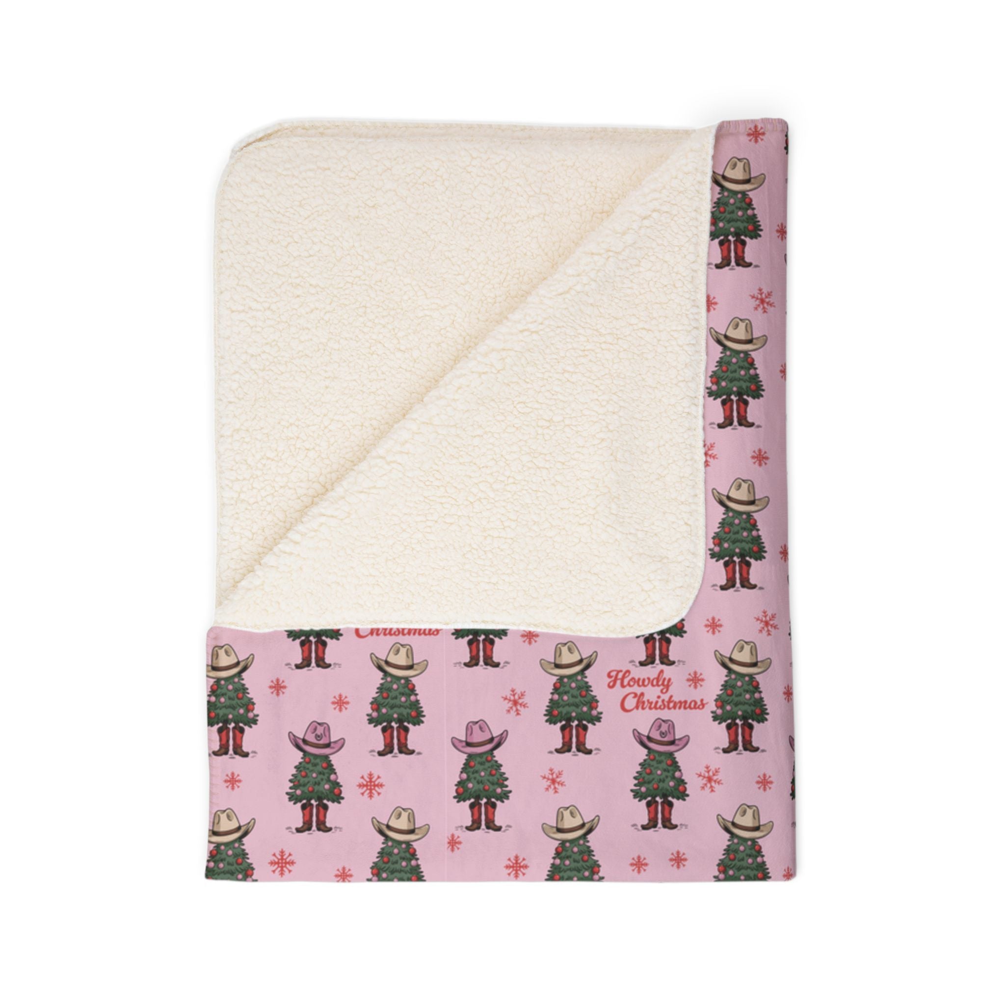 Howdy Christmas Fleece Sherpa Blanket Pink