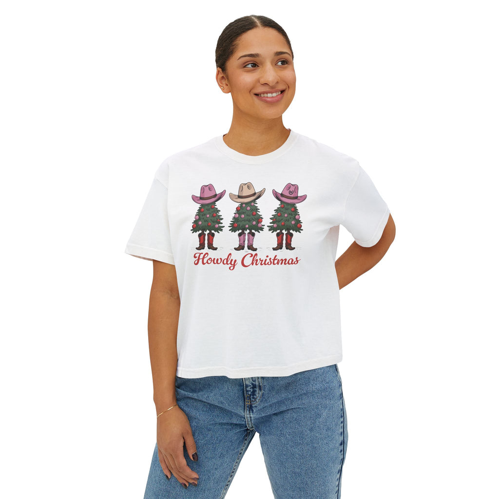 Howdy Christmas Garment Dyed Boxy Crop Tee