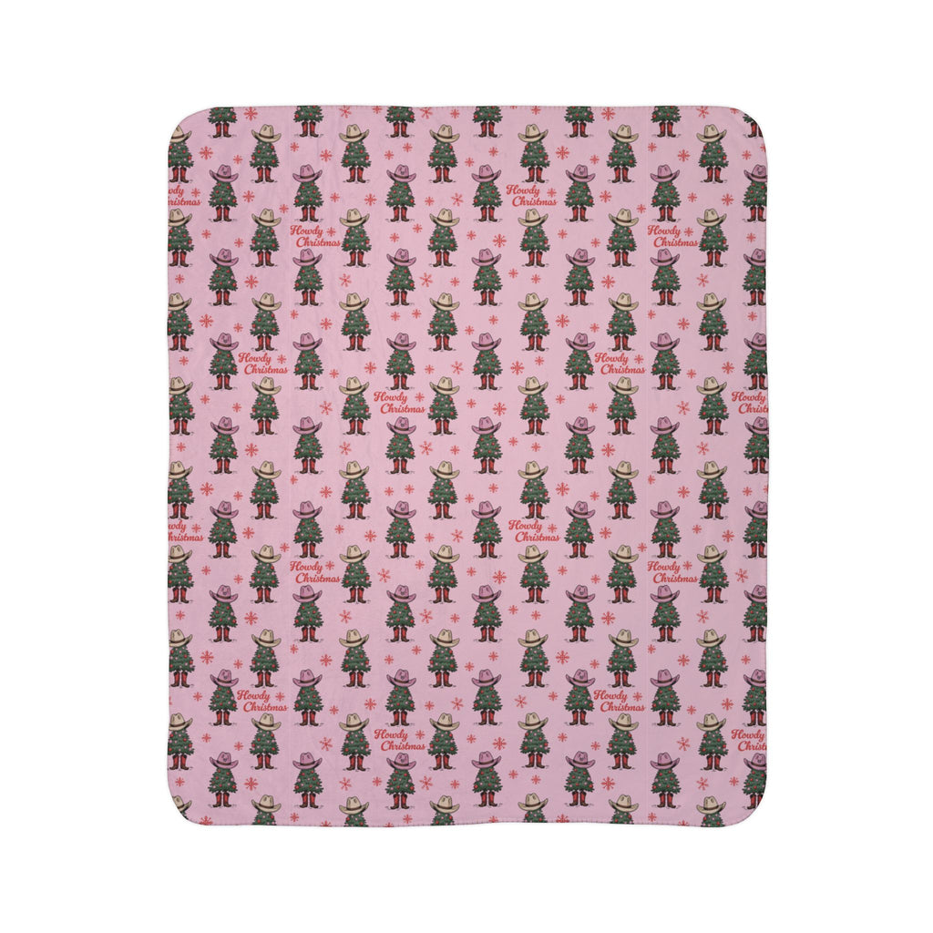 Howdy Christmas Fleece Sherpa Blanket Pink