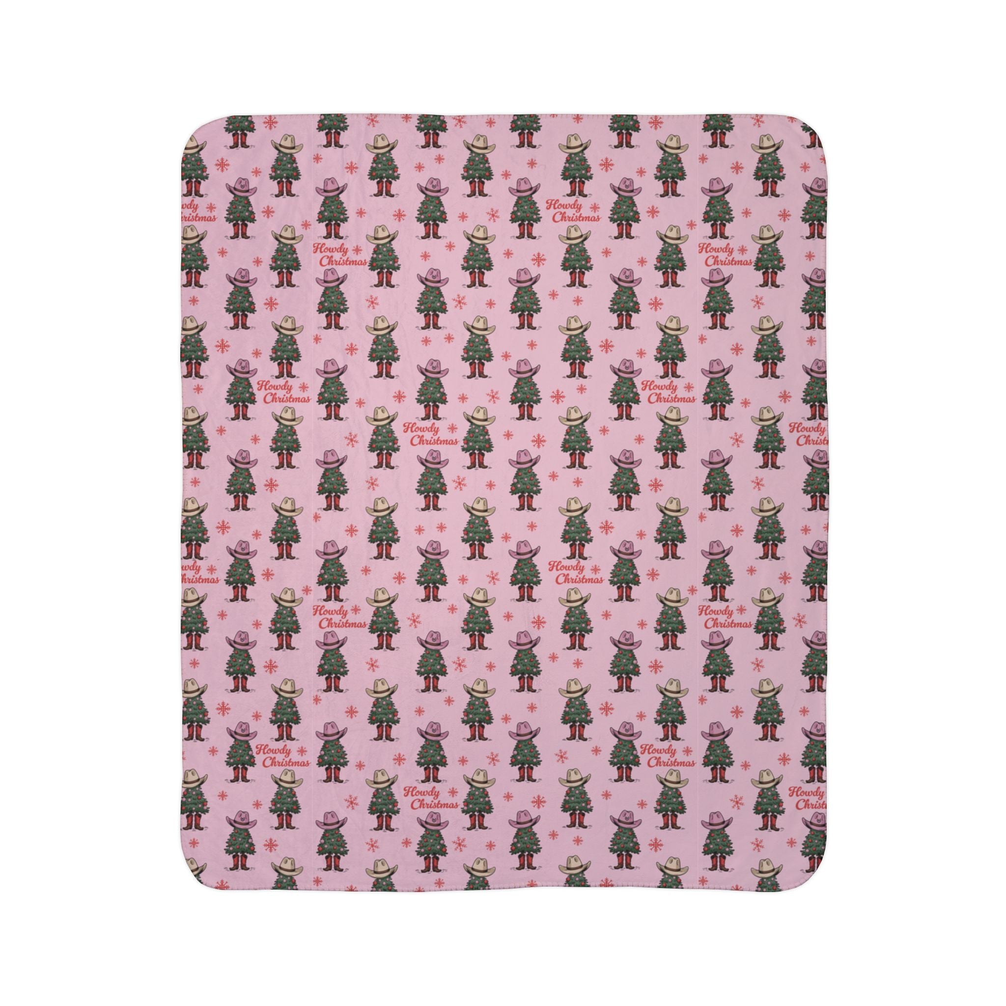 Howdy Christmas Fleece Sherpa Blanket Pink