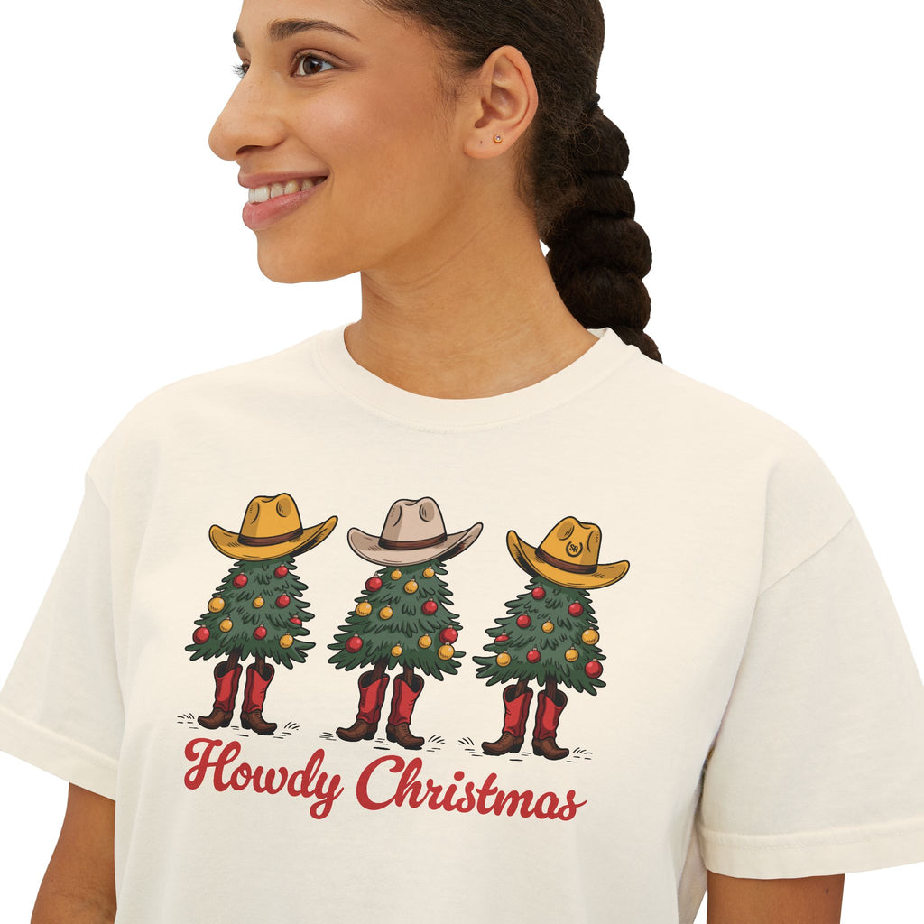 Howdy Christmas Garment Dyed Boxy Crop Tee