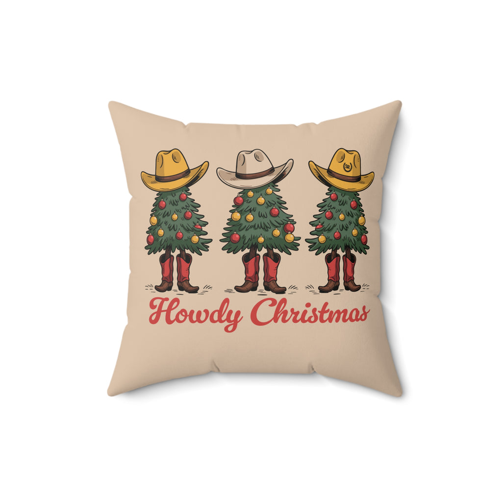Howdy Christmas Faux Suede Pillow Green