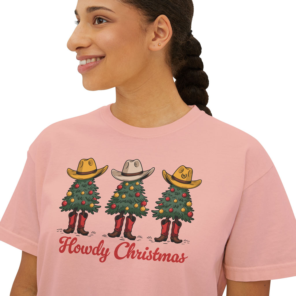 Howdy Christmas Garment Dyed Boxy Crop Tee